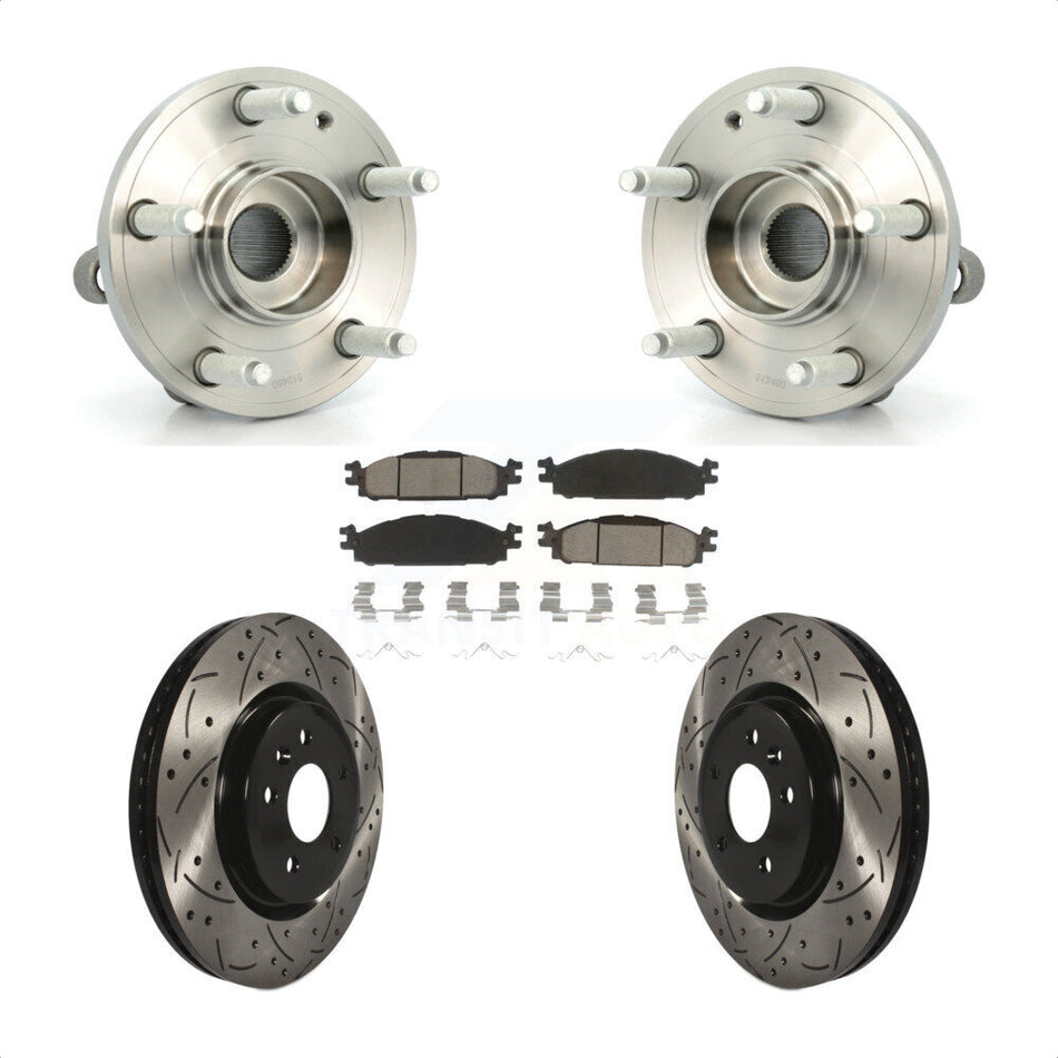 Front Hub Bearing Assembly With Coated Drilled Slotted Disc Brake Rotors And Ceramic Pads Kit For Ford Explorer KBB-120260