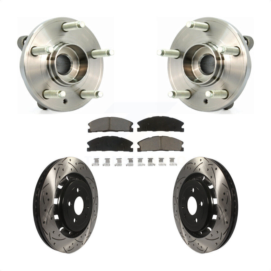 Front Hub Bearing Assembly With Coated Drilled Slotted Disc Brake Rotors And Ceramic Pads Kit For Ford Flex Taurus Lincoln MKS MKT KBB-120261