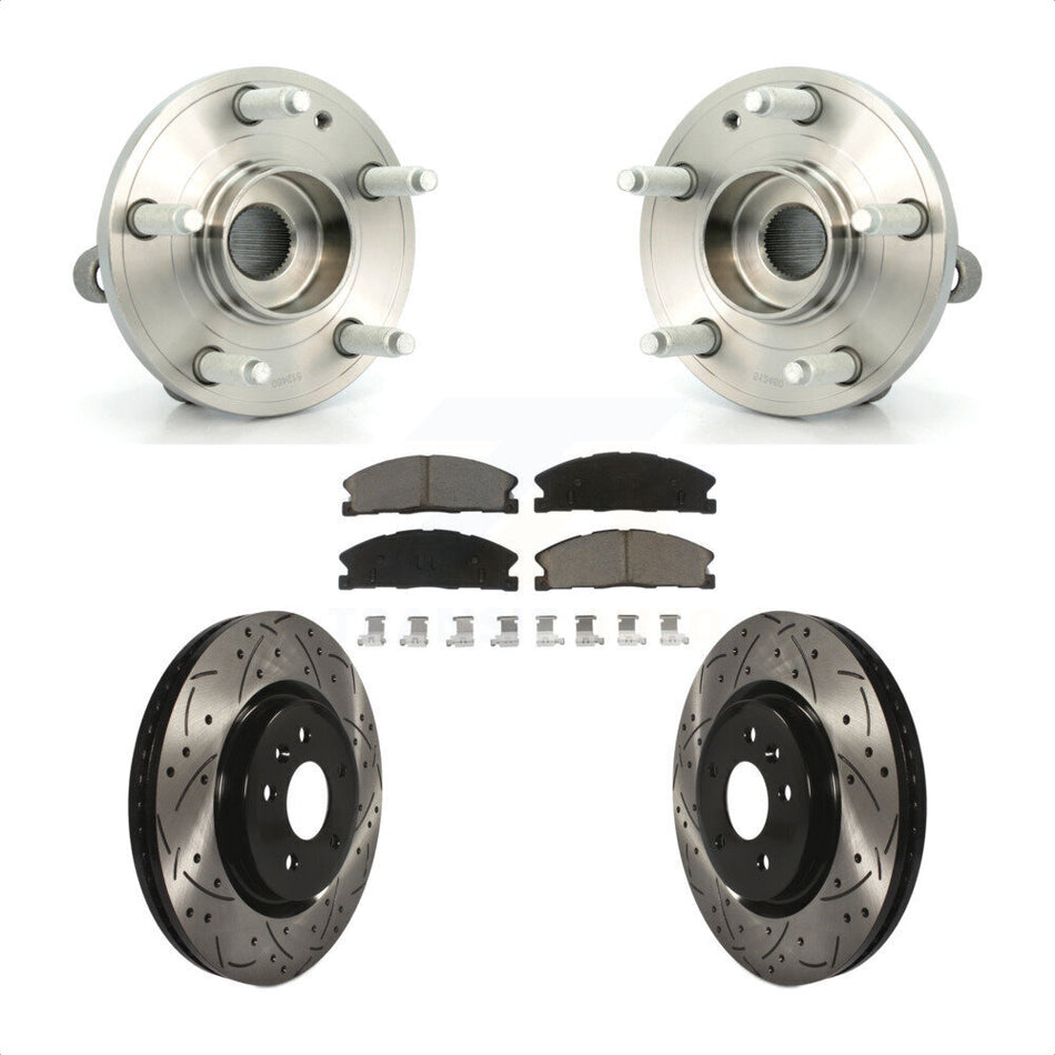 Front Hub Bearing Assembly With Coated Drilled Slotted Disc Brake Rotors And Ceramic Pads Kit For 2013 Ford Explorer Sport Heavy Duty Brakes KBB-120263