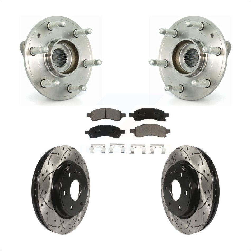 Front Hub Bearing Assembly With Coated Drilled Slotted Disc Brake Rotors And Ceramic Pads Kit For Chevrolet Traverse GMC Acadia Buick Enclave Saturn Outlook Limited KBB-120266