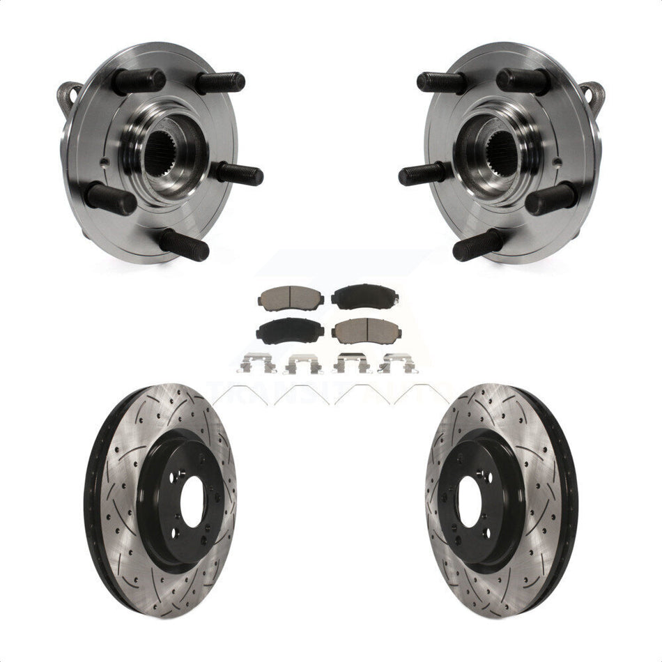 Front Hub Bearing Assembly With Coated Drilled Slotted Disc Brake Rotors And Ceramic Pads Kit For 2011-2014 Honda Odyssey KBB-120267