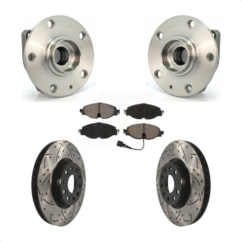 Front Hub Bearing Assembly Drilled Slot Brake Rotor Pads Kit For Volkswagen Golf Alltrack KBB-120271