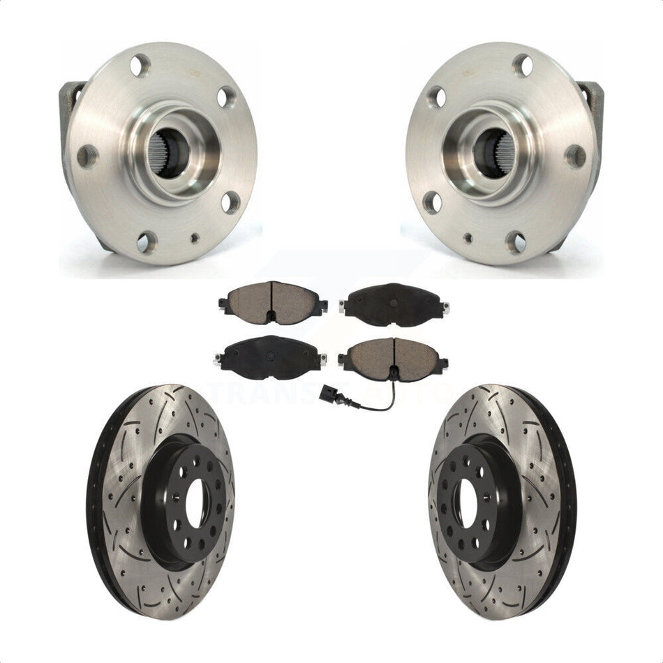 Front Hub Bearing Assembly Drilled Slot Brake Rotor Pads Kit For Volkswagen Golf Alltrack KBB-120271