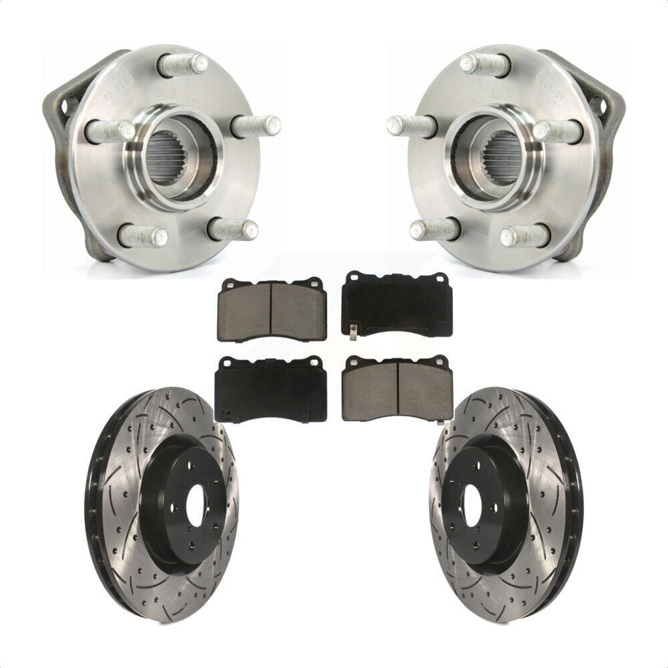 Front Hub Bearing Assembly With Coated Drilled Slotted Disc Brake Rotors And Ceramic Pads Kit For 2014 Subaru WRX Limited Base KBB-120273