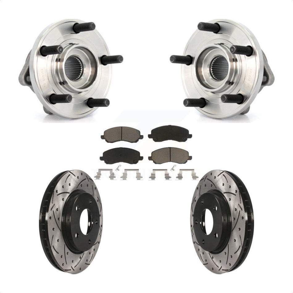 Front Hub Bearing Assembly With Coated Drilled Slotted Disc Brake Rotors And Ceramic Pads Kit For Dodge Caliber KBB-120274