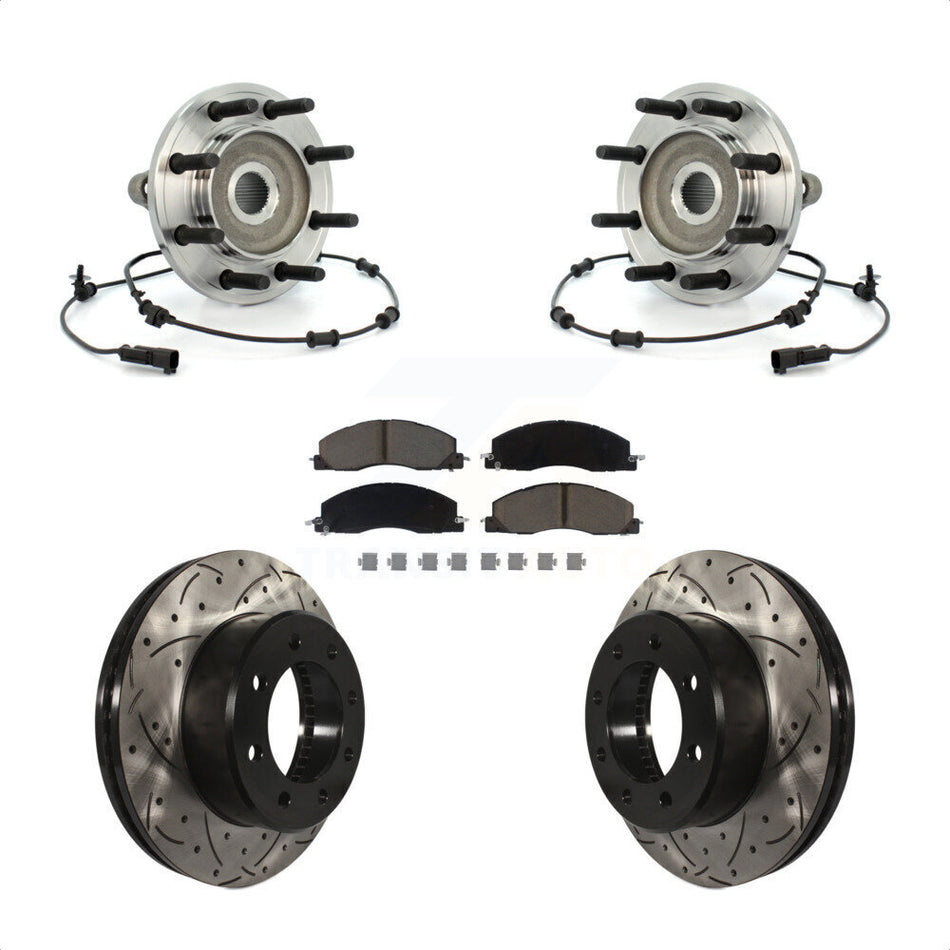 Front Hub Bearing Assembly With Coated Drilled Slotted Disc Brake Rotors And Ceramic Pads Kit For Dodge Ram 2500 3500 4WD KBB-120277