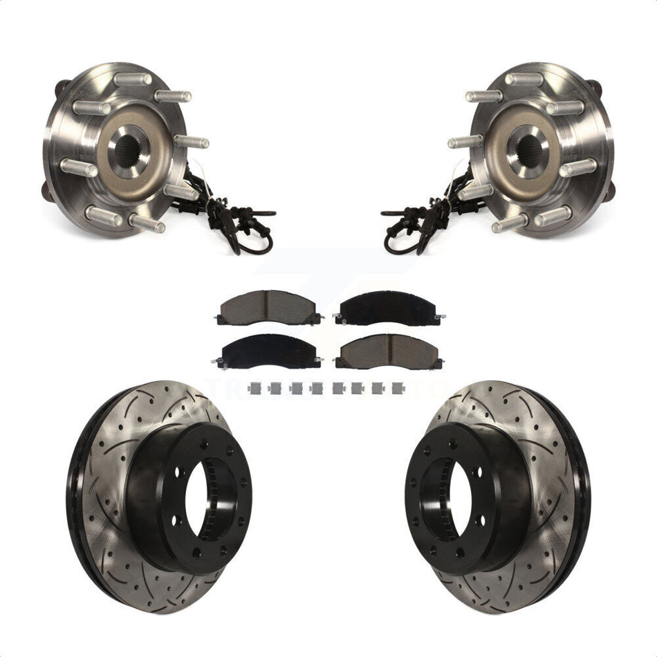 Front Hub Bearing Assembly With Coated Drilled Slotted Disc Brake Rotors And Ceramic Pads Kit For Ram 2500 3500 KBB-120278