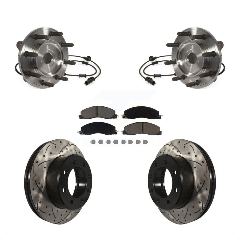 Front Hub Bearing Assembly With Coated Drilled Slotted Disc Brake Rotors And Ceramic Pads Kit For Ram 2500 3500 KBB-120279