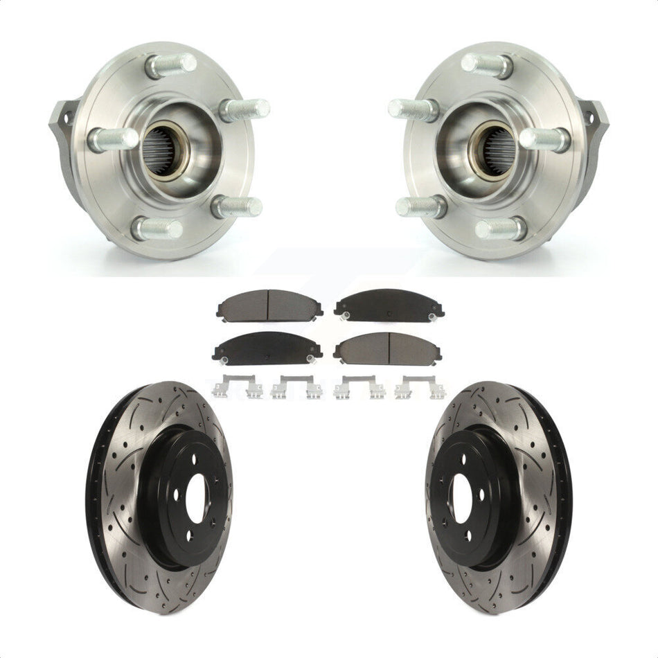 Front Hub Bearing Assembly With Coated Drilled Slotted Disc Brake Rotors And Ceramic Pads Kit For Dodge Charger Chrysler 300 Challenger Magnum KBB-120283