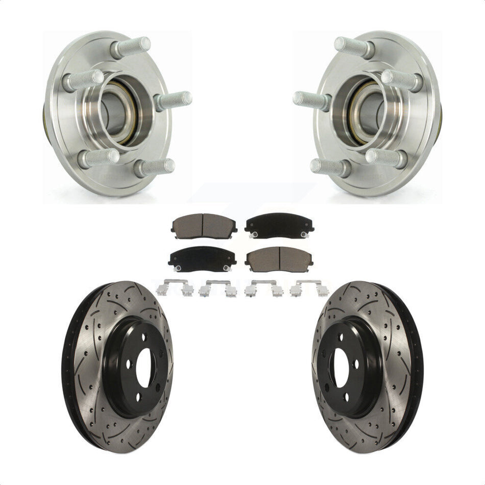 Front Hub Bearing Assembly With Coated Drilled Slotted Disc Brake Rotors And Ceramic Pads Kit For Dodge Chrysler 300 Charger Magnum Challenger KBB-120284