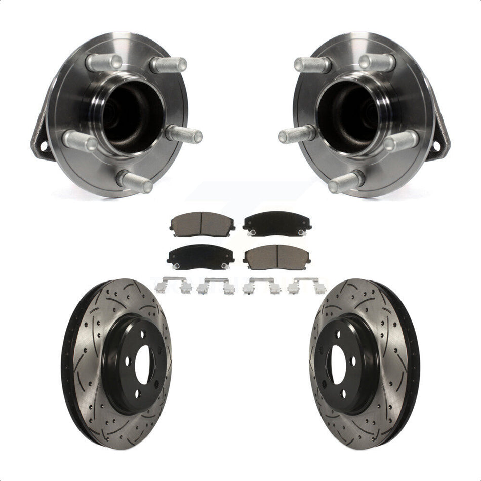 Front Hub Bearing Assembly With Coated Drilled Slotted Disc Brake Rotors And Ceramic Pads Kit For Dodge Charger Challenger Chrysler 300 KBB-120287