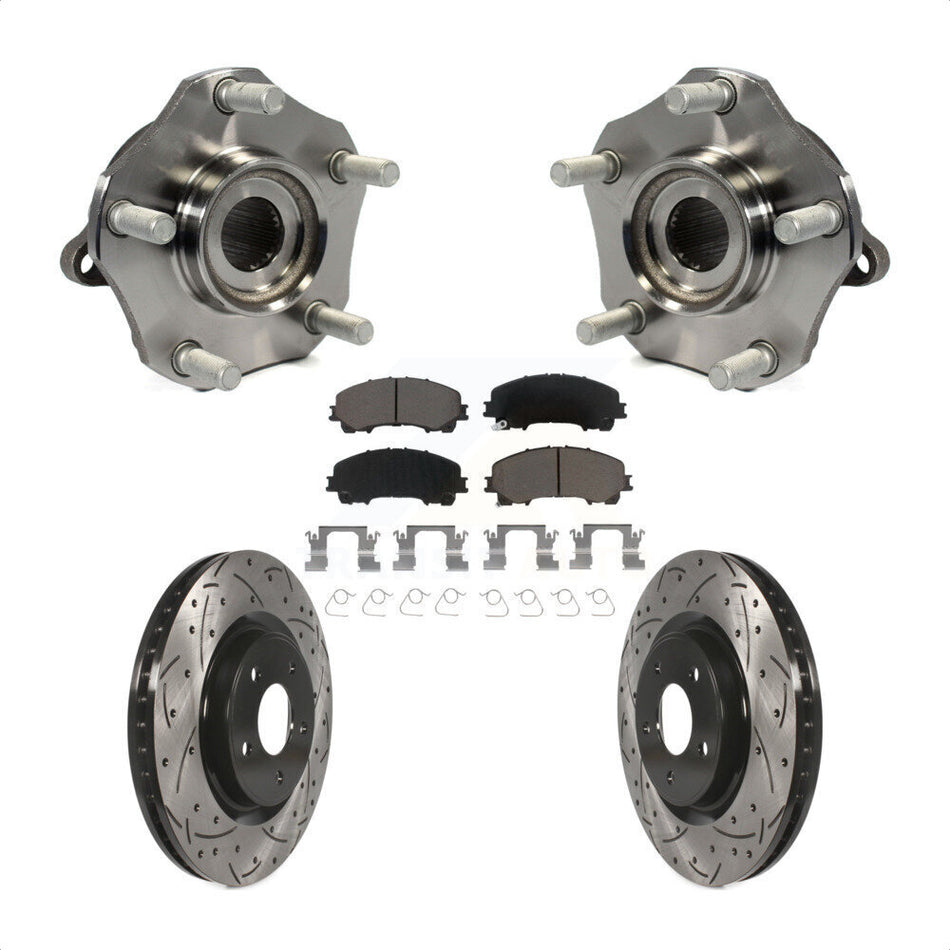 Front Hub Bearing Assembly With Coated Drilled Slotted Disc Brake Rotors And Ceramic Pads Kit For Nissan Rogue KBB-120290