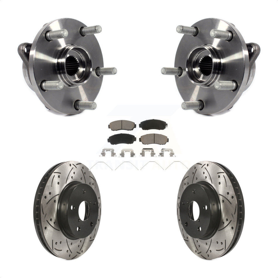 Front Hub Bearing Assembly With Coated Drilled Slotted Disc Brake Rotors And Ceramic Pads Kit For 2016-2019 Subaru Legacy 2.5L KBB-120298
