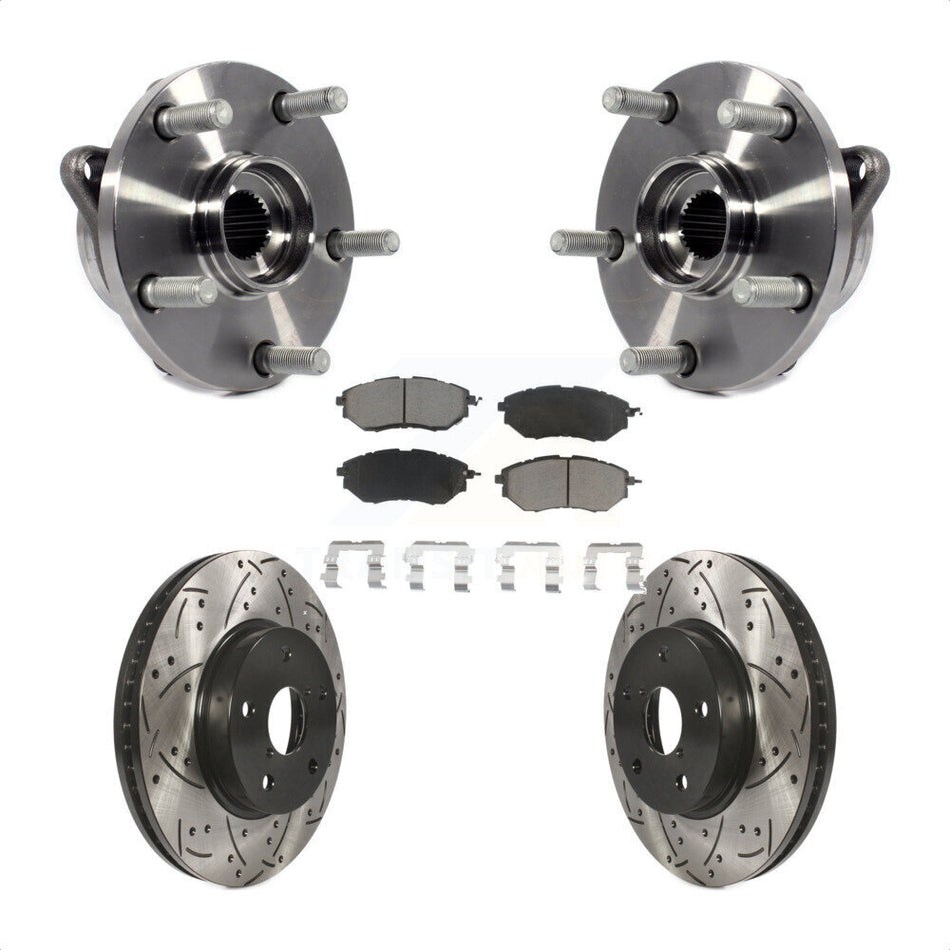Front Hub Bearing Assembly With Coated Drilled Slotted Disc Brake Rotors And Ceramic Pads Kit For 2015 Subaru Legacy 2.5L KBB-120300