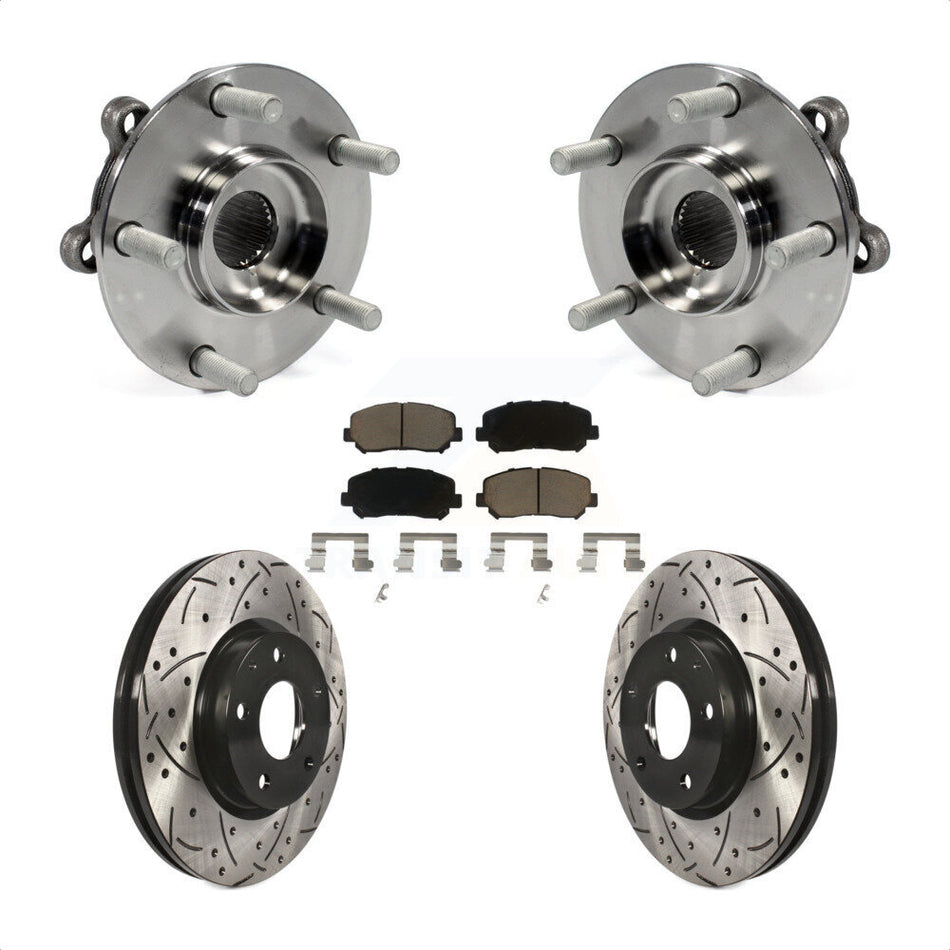 Front Hub Bearing Assembly With Coated Drilled Slotted Disc Brake Rotors And Ceramic Pads Kit For 2013-2015 Mazda CX-5 KBB-120306