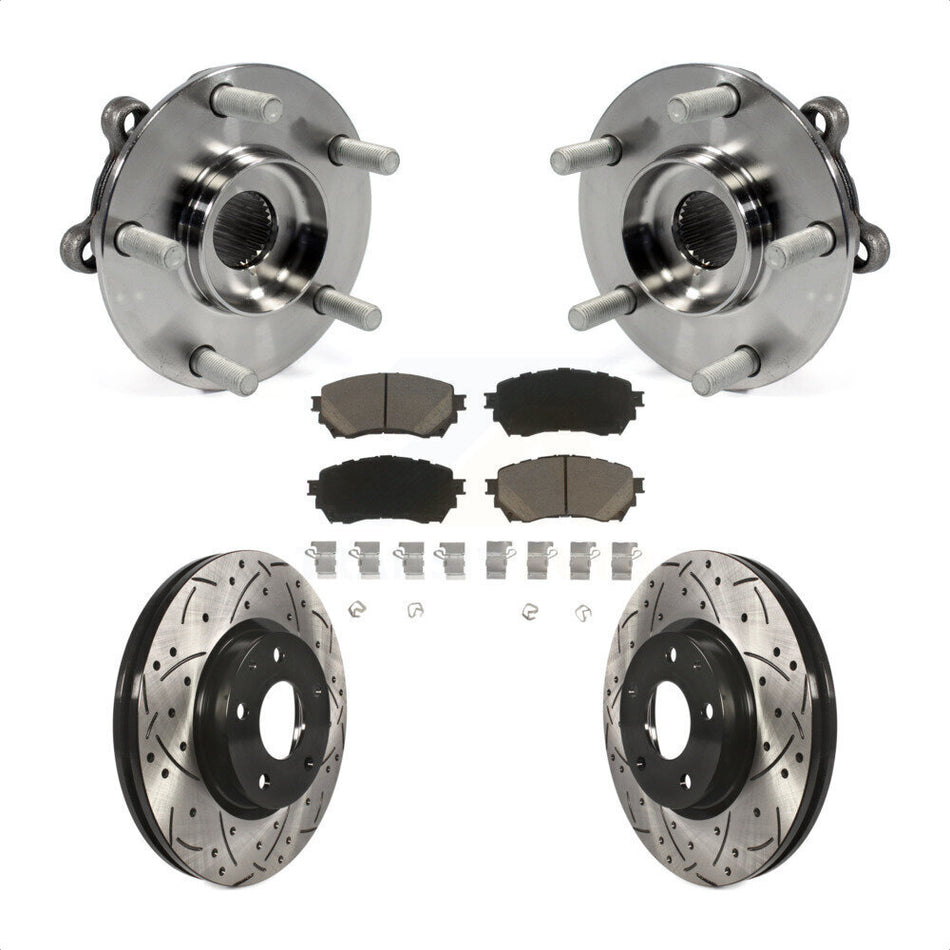 Front Hub Bearing Assembly With Coated Drilled Slotted Disc Brake Rotors And Ceramic Pads Kit For Mazda 6 KBB-120307