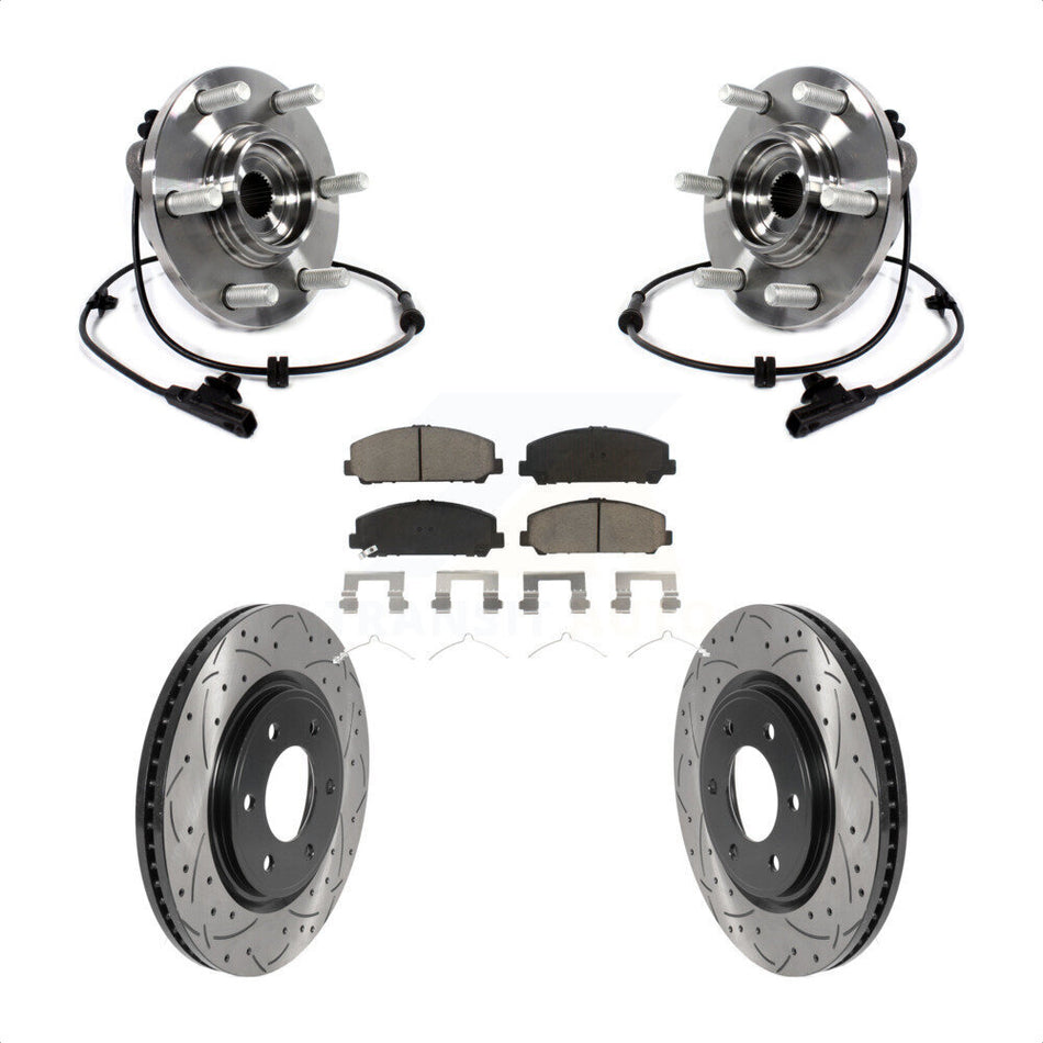 Front Hub Bearing Assembly With Coated Drilled Slotted Disc Brake Rotors And Ceramic Pads Kit For INFINITI Nissan Armada QX80 QX56 KBB-120312