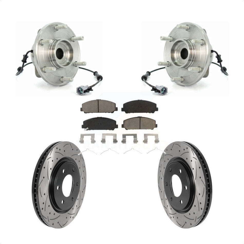 Front Hub Bearing Assembly With Coated Drilled Slotted Disc Brake Rotors And Ceramic Pads Kit For 2007 INFINITI QX56 From 04 07 KBB-120315