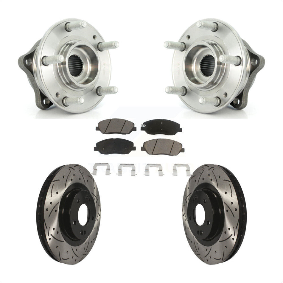 Front Hub Bearing Assembly With Coated Drilled Slotted Disc Brake Rotors And Ceramic Pads Kit For 2013-2014 Hyundai Santa Fe 3.3L ABS Brakes KBB-120316
