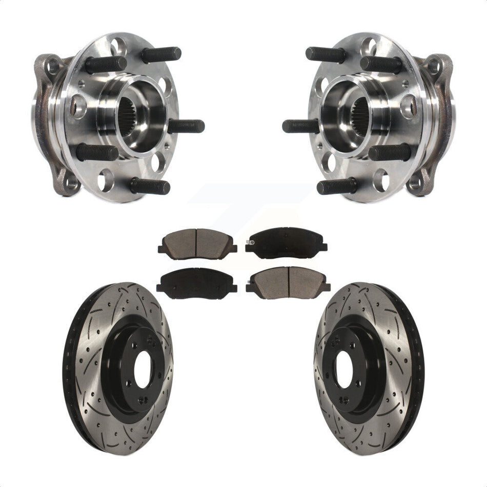 Front Hub Bearing Assembly With Coated Drilled Slotted Disc Brake Rotors And Ceramic Pads Kit For Hyundai Santa Fe XL KBB-120317