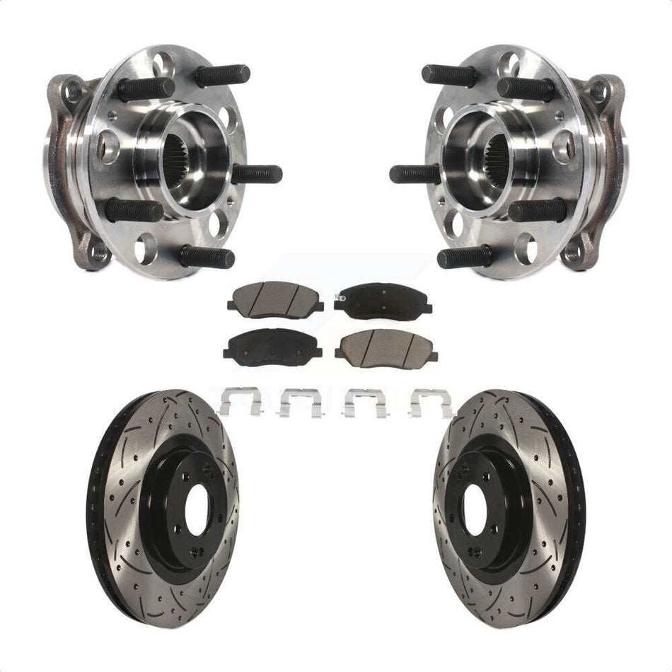 Front Hub Bearing Assembly With Coated Drilled Slotted Disc Brake Rotors And Ceramic Pads Kit For 2015-2016 Hyundai Santa Fe XL 3.3L KBB-120318