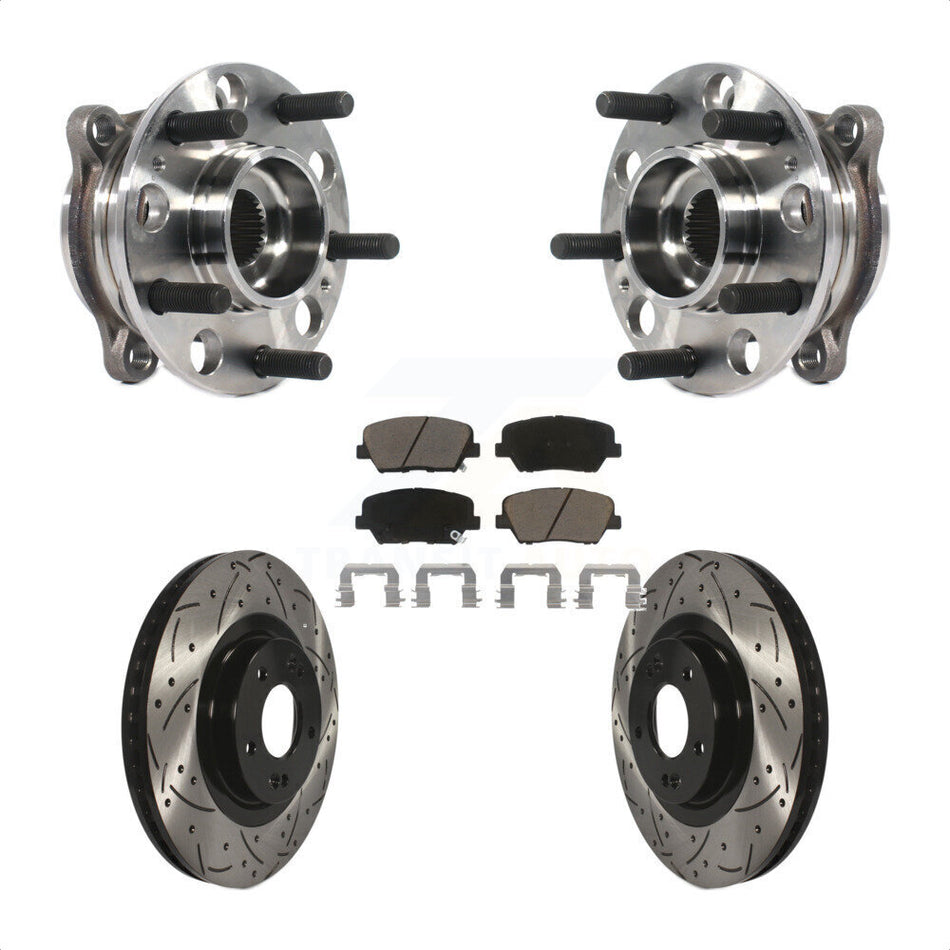 Front Hub Bearing Assembly With Coated Drilled Slotted Disc Brake Rotors And Ceramic Pads Kit For Kia Sorento Hyundai Santa Fe Sport KBB-120319