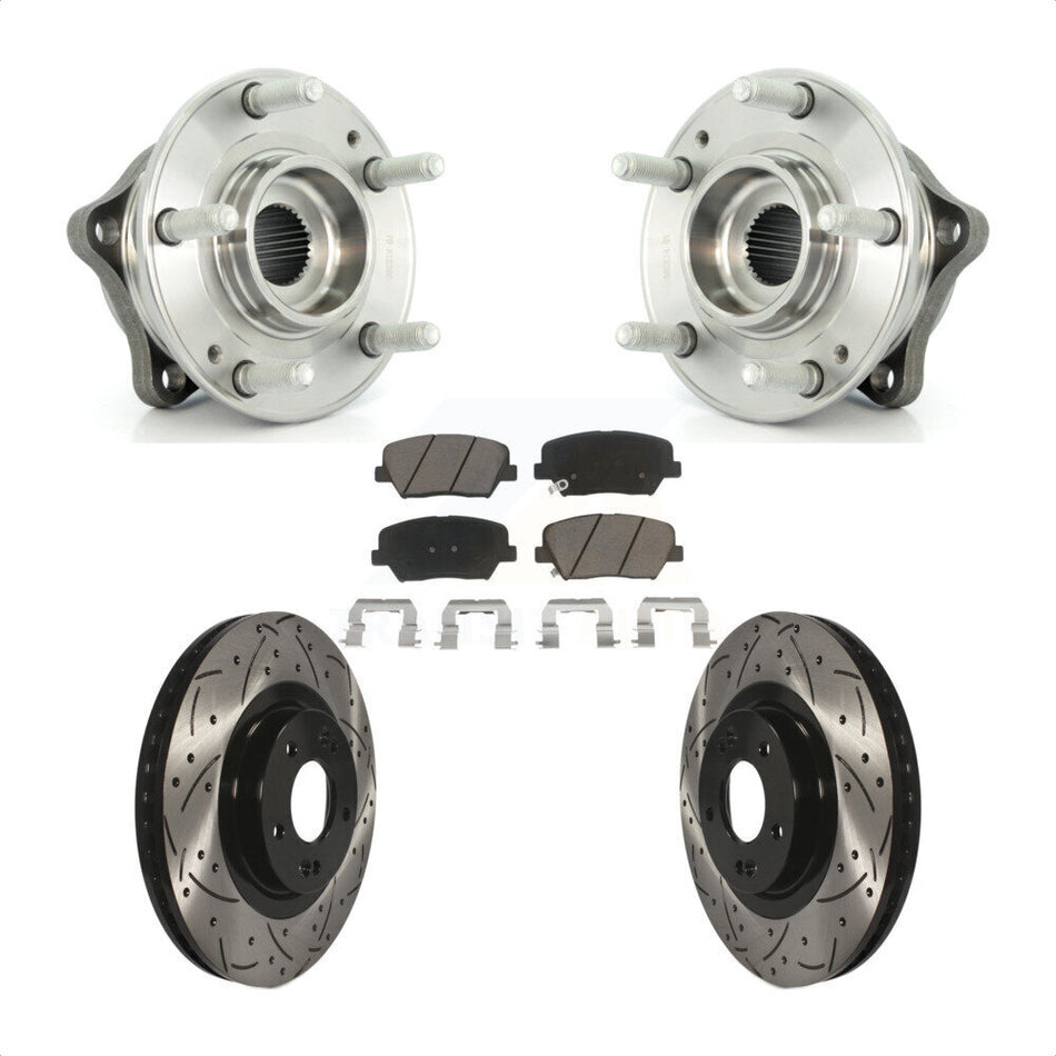 Front Hub Bearing Assembly With Coated Drilled Slotted Disc Brake Rotors And Ceramic Pads Kit For Kia Sorento Hyundai Santa Fe Sport KBB-120321