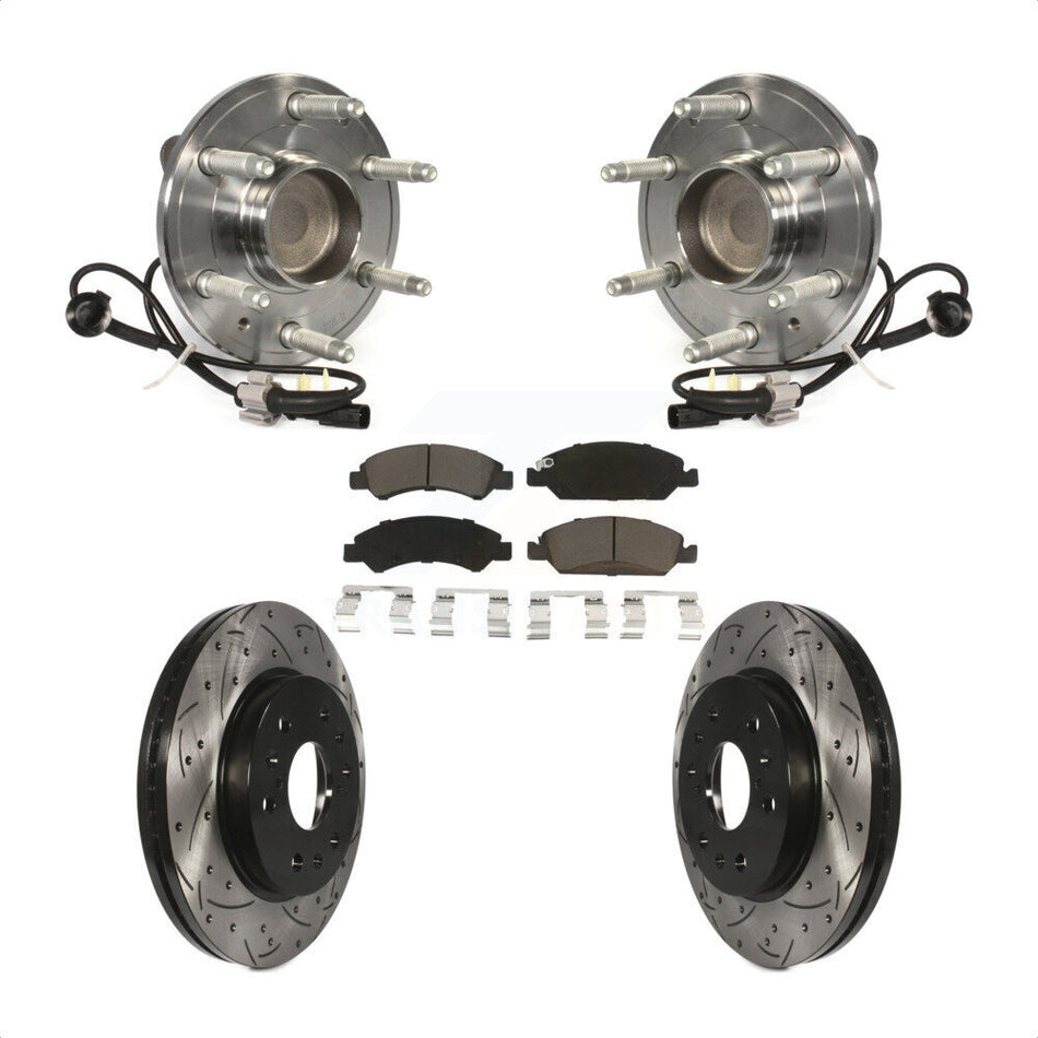 Front Hub Bearing Assembly Coated Drilled Slotted Disc Brake Rotors And Pads Kit For Chevrolet Silverado 1500 GMC Sierra Tahoe Suburban Yukon Cadillac XL Escalade ESV LD RWD KBB-120327