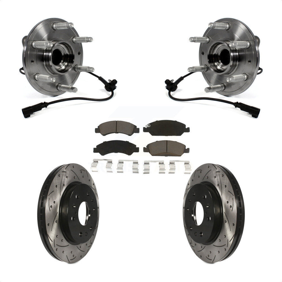 Front Hub Bearing Assembly Coated Drilled Slotted Disc Brake Rotors And Pads Kit For Chevrolet Silverado 1500 GMC Sierra Tahoe Suburban Yukon Cadillac XL Escalade ESV LD 4WD KBB-120328