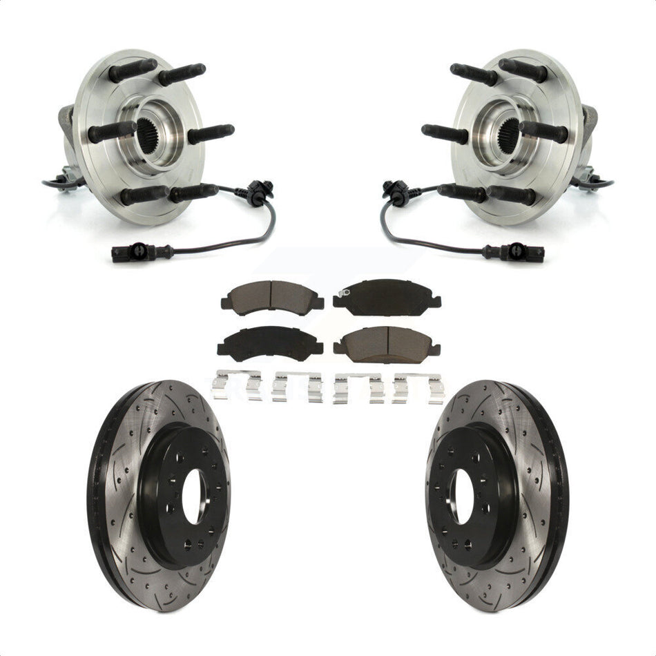 Front Hub Bearing Assembly Coated Drilled Slotted Disc Brake Rotor Pad Kit For Chevrolet Silverado 1500 GMC Sierra Tahoe Suburban Yukon Cadillac XL Avalanche Escalade ESV EXT KBB-120332