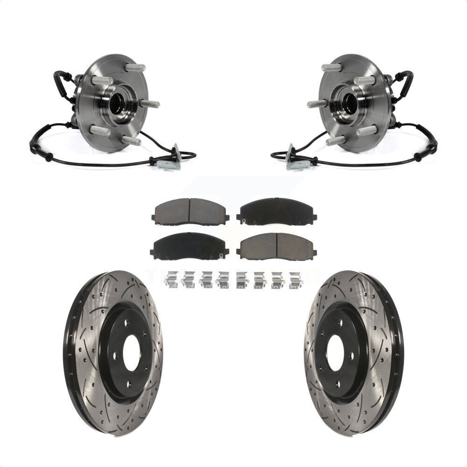 Front Hub Bearing Assembly With Coated Drilled Slotted Disc Brake Rotors And Ceramic Pads Kit For Dodge Grand Caravan Chrysler Town & Country Ram C/V Volkswagen Routan KBB-120333