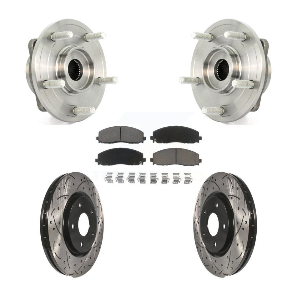 Front Hub Bearing Assembly With Coated Drilled Slotted Disc Brake Rotors And Ceramic Pads Kit For Dodge Journey KBB-120335