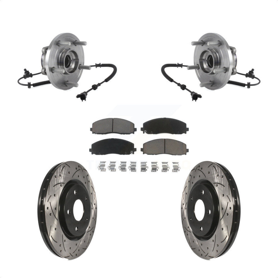 Front Hub Bearing Assembly With Coated Drilled Slotted Disc Brake Rotors And Ceramic Pads Kit For Chrysler Pacifica Voyager Grand Caravan KBB-120336
