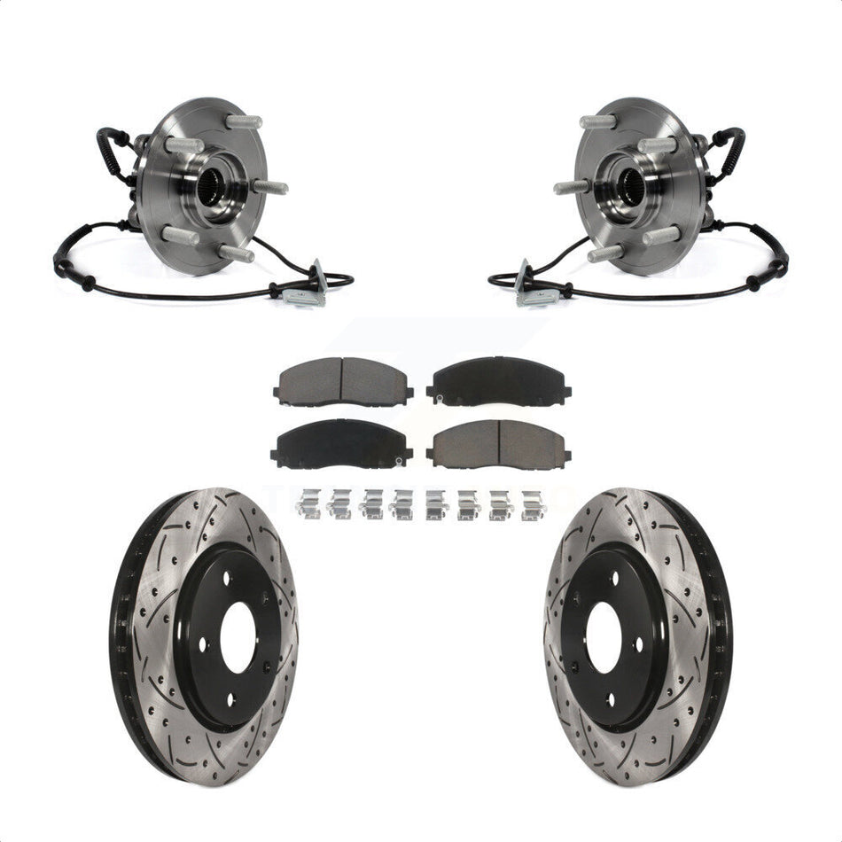 Front Hub Bearing Assembly With Coated Drilled Slotted Disc Brake Rotors And Ceramic Pads Kit For 2017-2018 Dodge Grand Caravan Single Piston Caliper KBB-120340