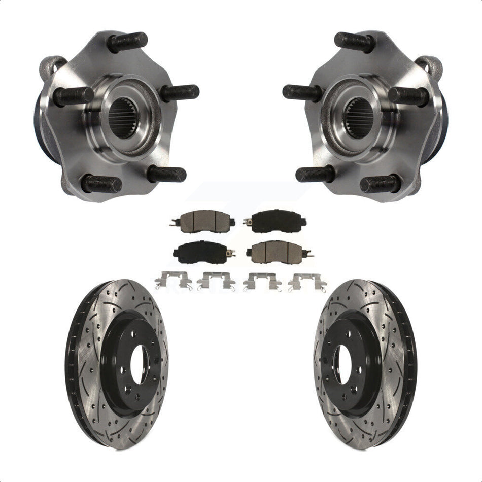 Front Hub Bearing Assembly With Coated Drilled Slotted Disc Brake Rotors And Ceramic Pads Kit For Nissan LEAF KBB-120341