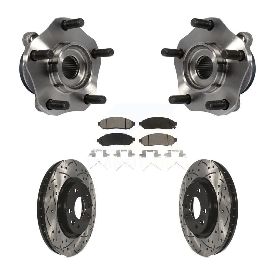 Front Hub Bearing Assembly With Coated Drilled Slotted Disc Brake Rotors And Ceramic Pads Kit For 2015 Nissan LEAF Vehicles Manufactured In Japan KBB-120342