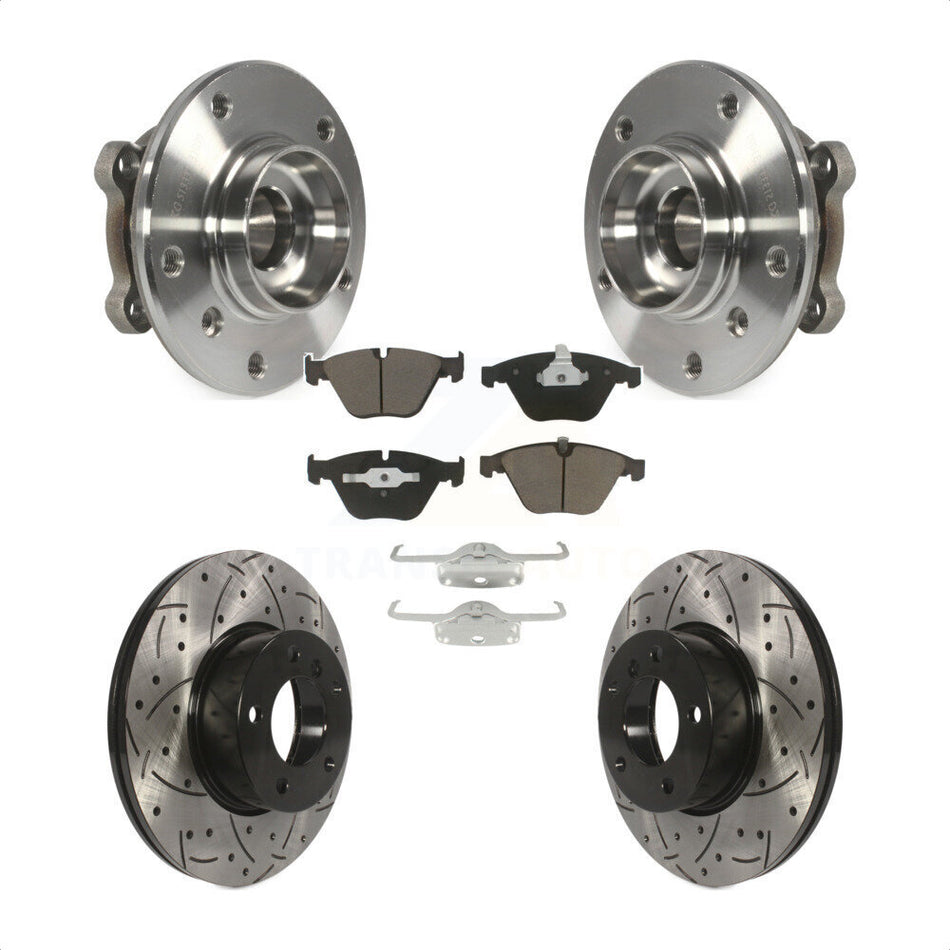 Front Hub Bearing Assembly With Coated Drilled Slotted Disc Brake Rotors And Ceramic Pads Kit For 2013-2015 BMW X1 xDrive28i with AWD KBB-120343