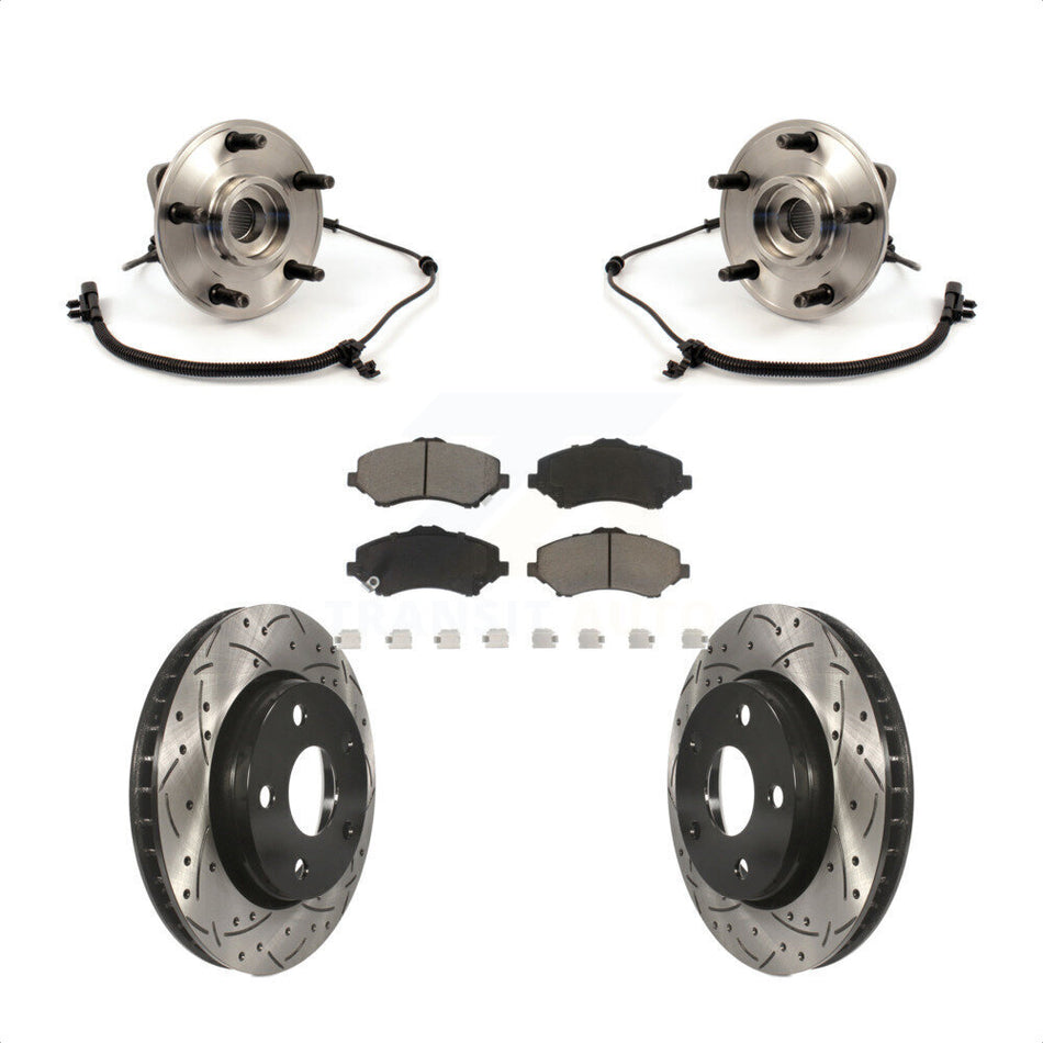 Front Hub Bearing Assembly With Coated Drilled Slotted Disc Brake Rotors And Ceramic Pads Kit For 2007-2010 Jeep Wrangler KBB-120346