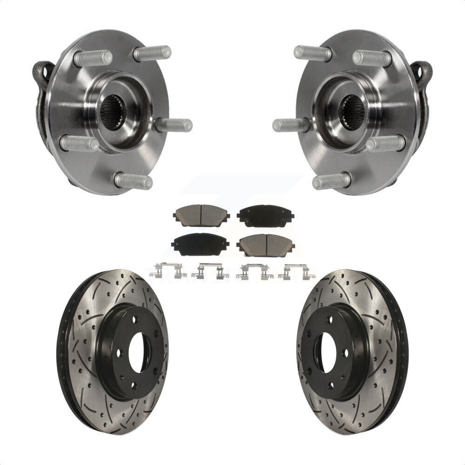 Front Hub Bearing Assembly With Coated Drilled Slotted Disc Brake Rotors And Ceramic Pads Kit For 2016-2021 Mazda CX-3 FWD KBB-120348
