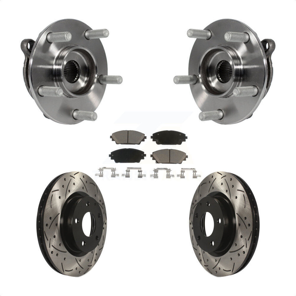 Front Hub Bearing Assembly With Coated Drilled Slotted Disc Brake Rotors And Ceramic Pads Kit For Mazda 3 CX-3 Sport KBB-120349