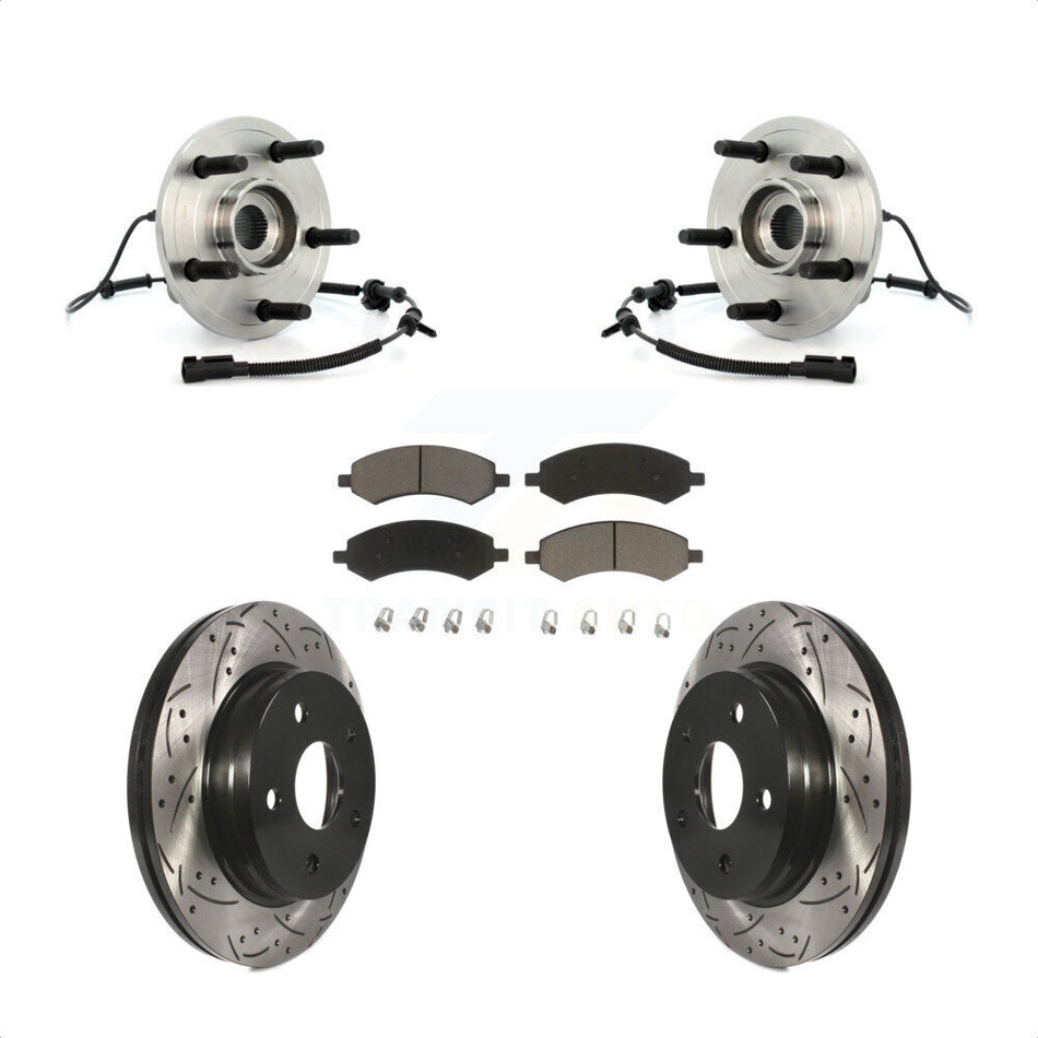Front Hub Bearing Assembly With Coated Drilled Slotted Disc Brake Rotors And Ceramic Pads Kit For Dodge Ram 1500 KBB-120352