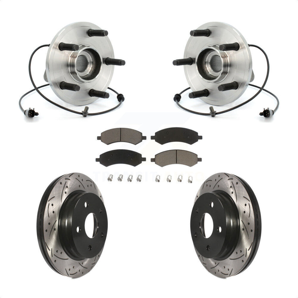 Front Hub Bearing Assembly With Coated Drilled Slotted Disc Brake Rotors And Ceramic Pads Kit For 2007-2009 Dodge Durango Chrysler Aspen KBB-120354