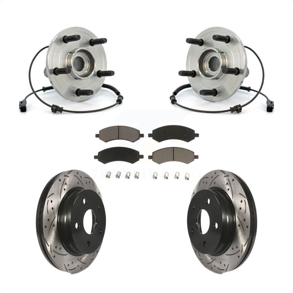 Front Hub Bearing Assembly With Coated Drilled Slotted Disc Brake Rotors And Ceramic Pads Kit For Dodge Ram 1500 KBB-120356