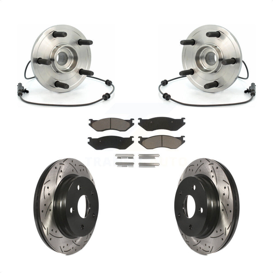 Front Hub Bearing Assembly With Coated Drilled Slotted Disc Brake Rotors And Ceramic Pads Kit For 2004-2005 Dodge Durango KBB-120357