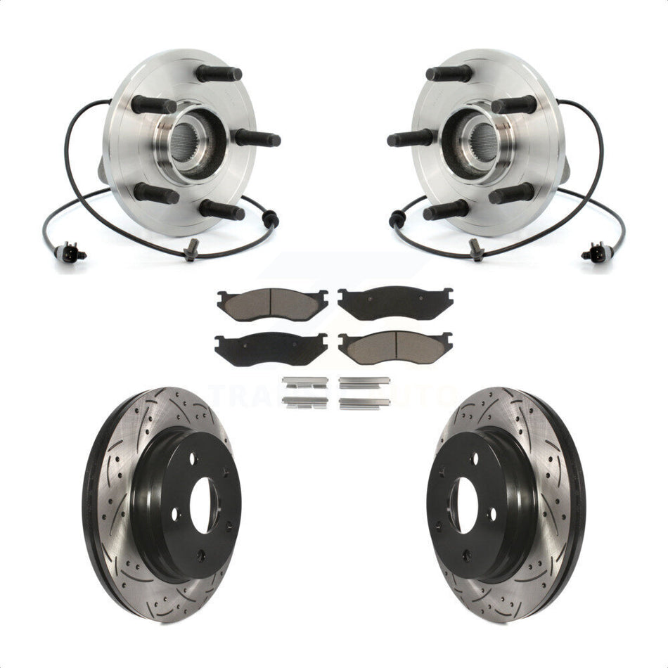 Front Hub Bearing Assembly With Coated Drilled Slotted Disc Brake Rotors And Ceramic Pads Kit For 2006 Dodge Durango KBB-120358