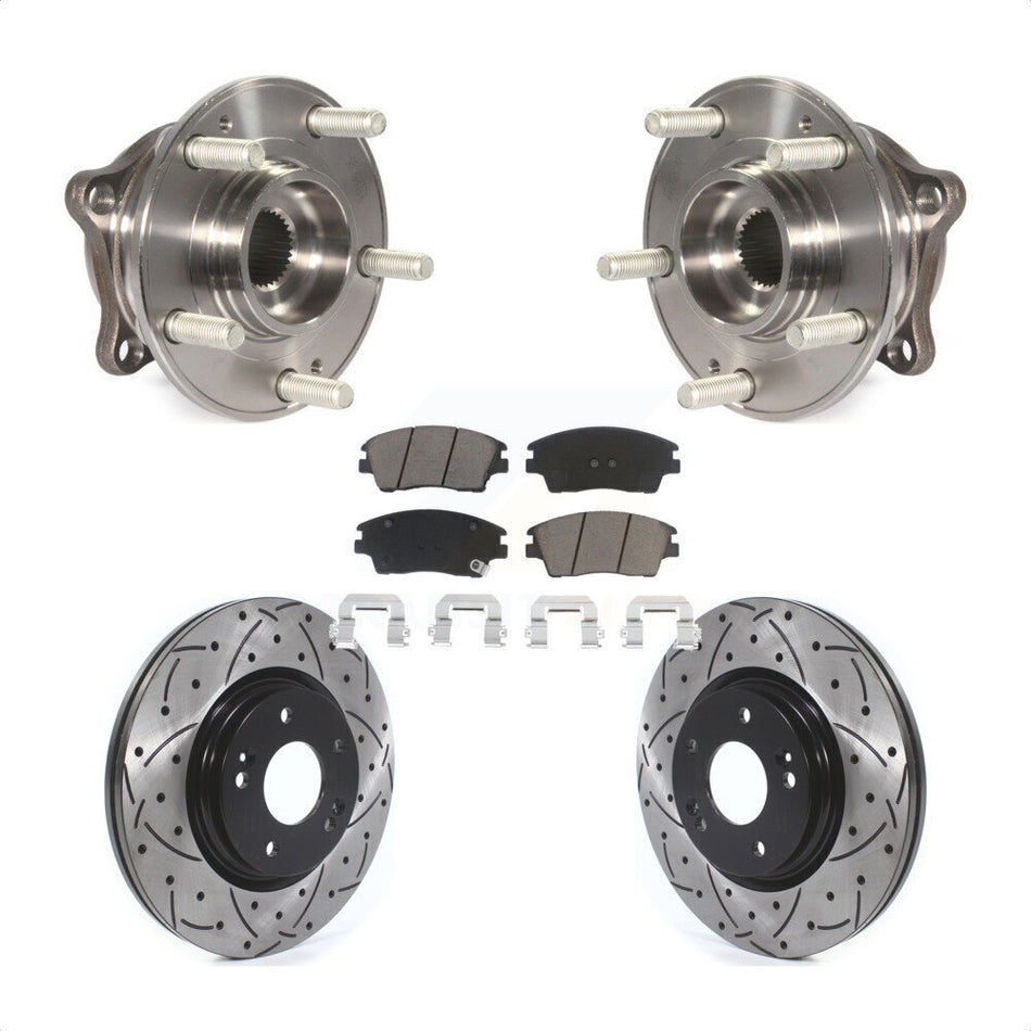 Front Hub Bearing Assembly With Coated Drilled Slotted Disc Brake Rotors And Ceramic Pads Kit For Hyundai Tucson Kia Sportage KBB-120364