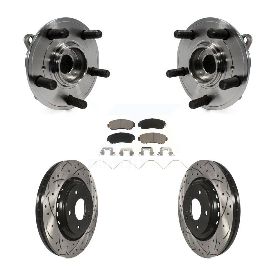 Front Hub Bearing Assembly With Coated Drilled Slotted Disc Brake Rotors And Ceramic Pads Kit For 2015-2017 Honda Odyssey KBB-120366