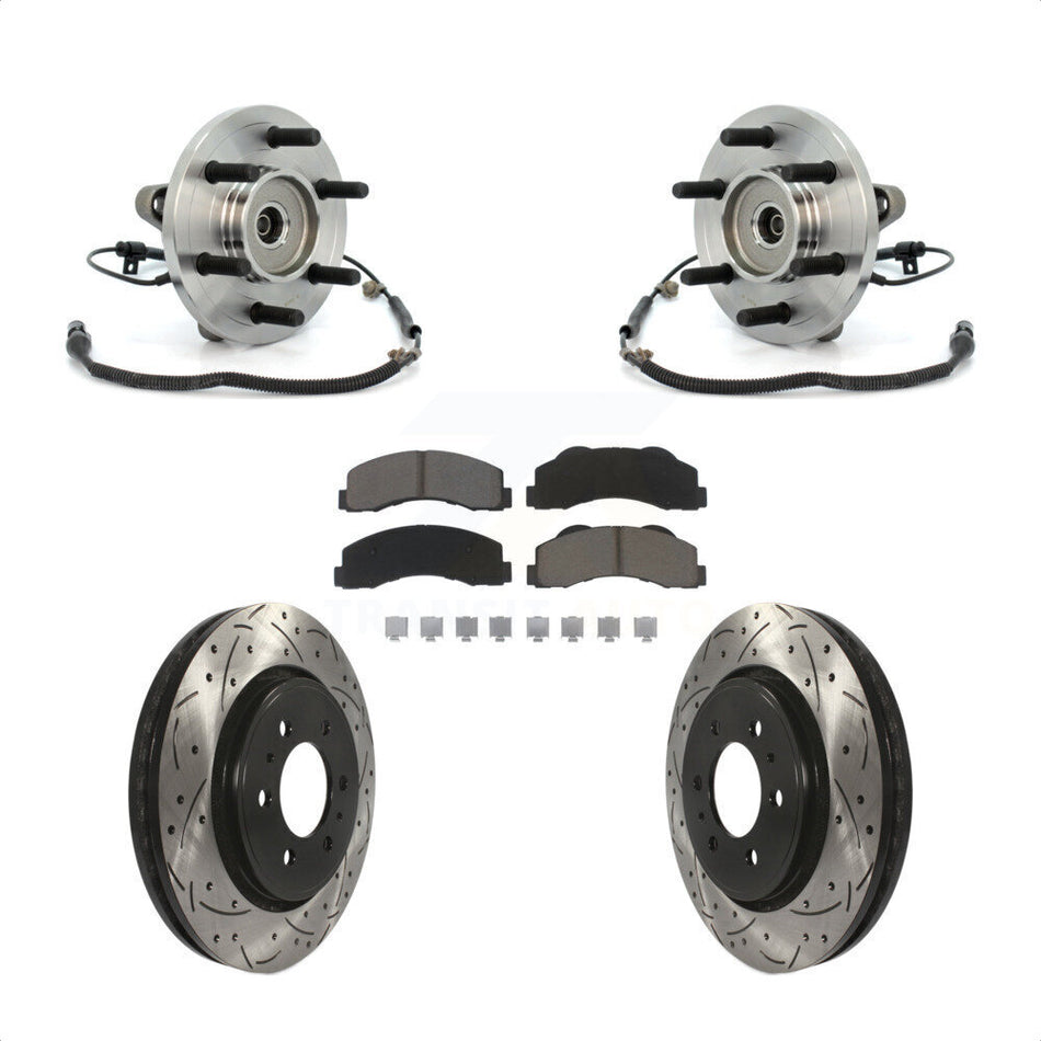 Front Hub Bearing Drilled Slot Brake Rotor Pad Kit For 2010 Ford F-150 FX4 Platinum STX XL XLT King Ranch Lariat with 4WD With 6 Lug Wheels Without Heavy Duty Payload Package KBB-120379