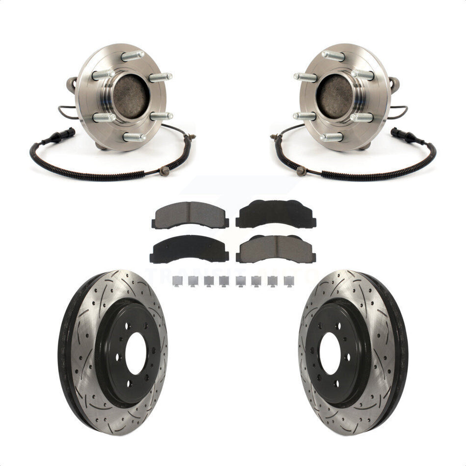 Front Hub Bearing Assembly With Coated Drilled Slotted Disc Brake Rotors And Ceramic Pads Kit For 2010 Ford F-150 RWD 6 Lug Wheels Without Heavy Duty Payload Package KBB-120380