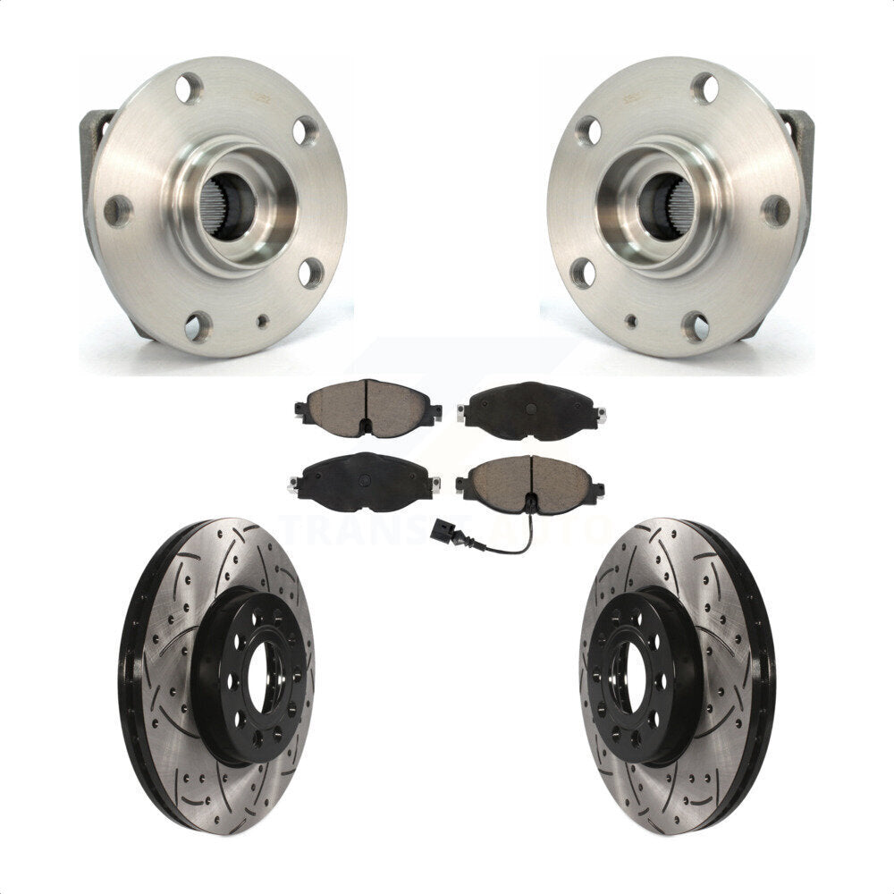 Front Hub Bearing Drilled Slot Brake Rotor Pads Kit For Volkswagen Golf SportWagen e-Golf KBB-120381